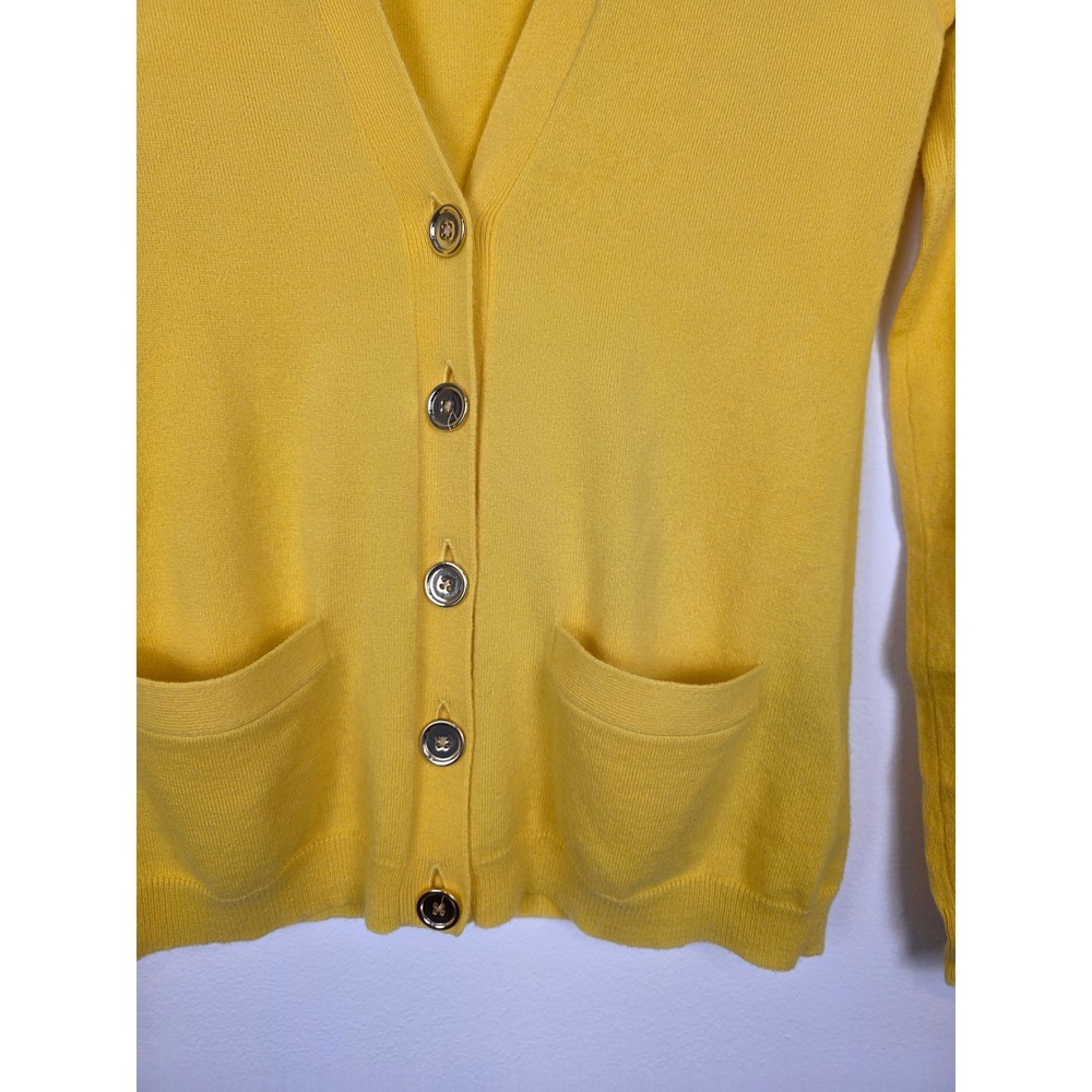 Ralph Lauren Womens Yellow Cashmere V Neck Button Front Cardigan Sweater Size S - Picture 4 of 8